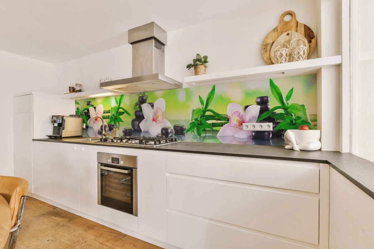 Küchenrückwand Acrylglas Bambus Orchideen