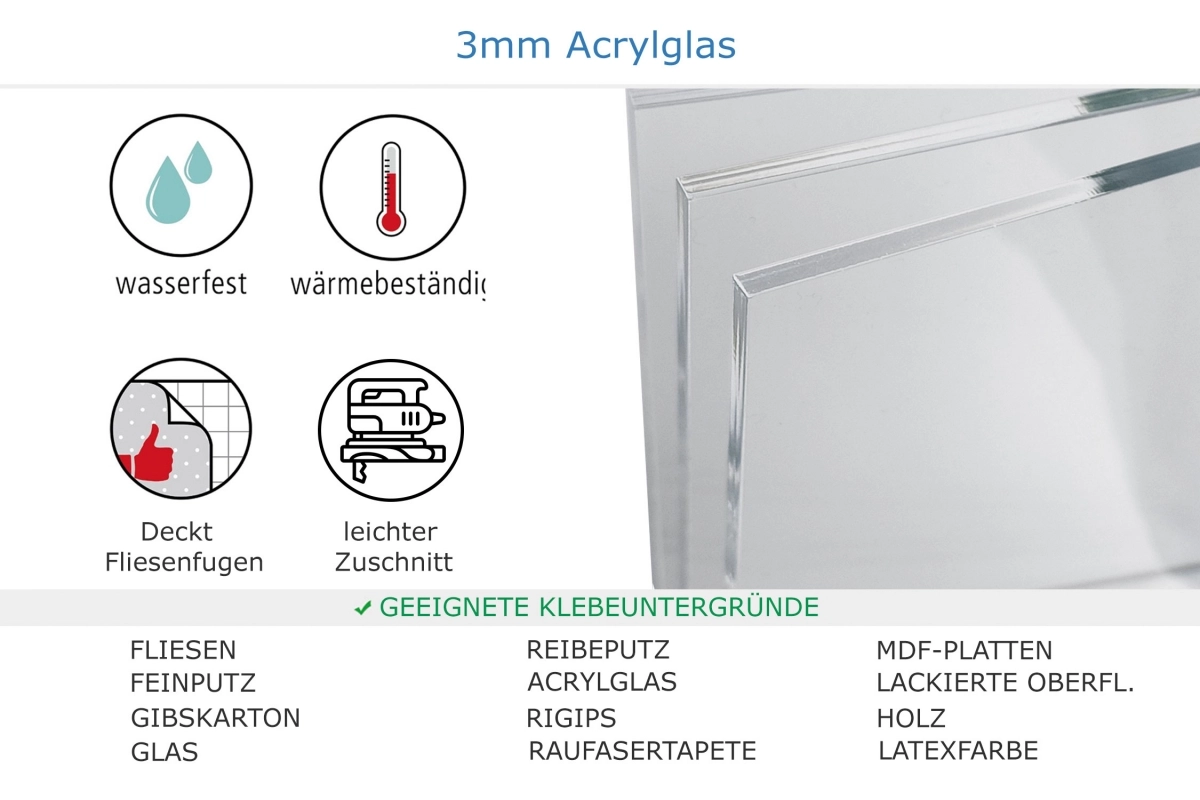 Küchenrückwand Acrylglas Einfarbig Weiß