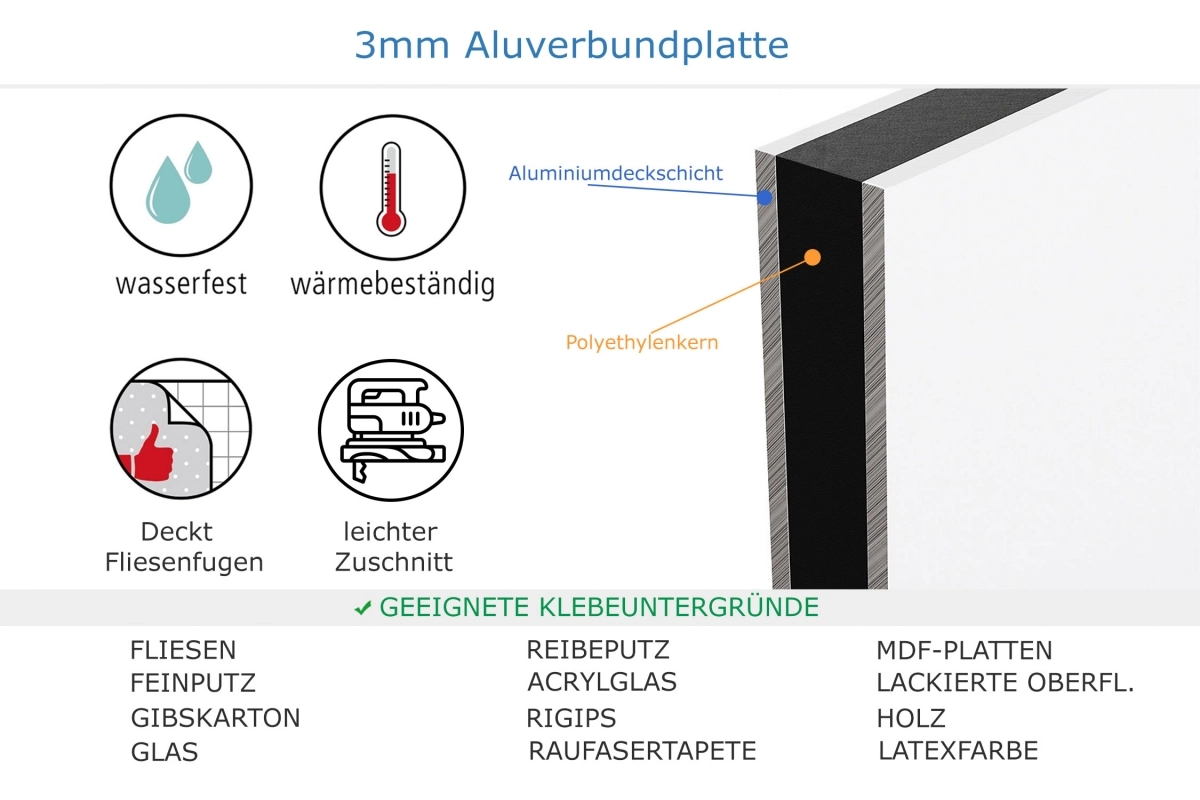 Küchenrückwand Aluverbund Stein Motiv Beige Grau