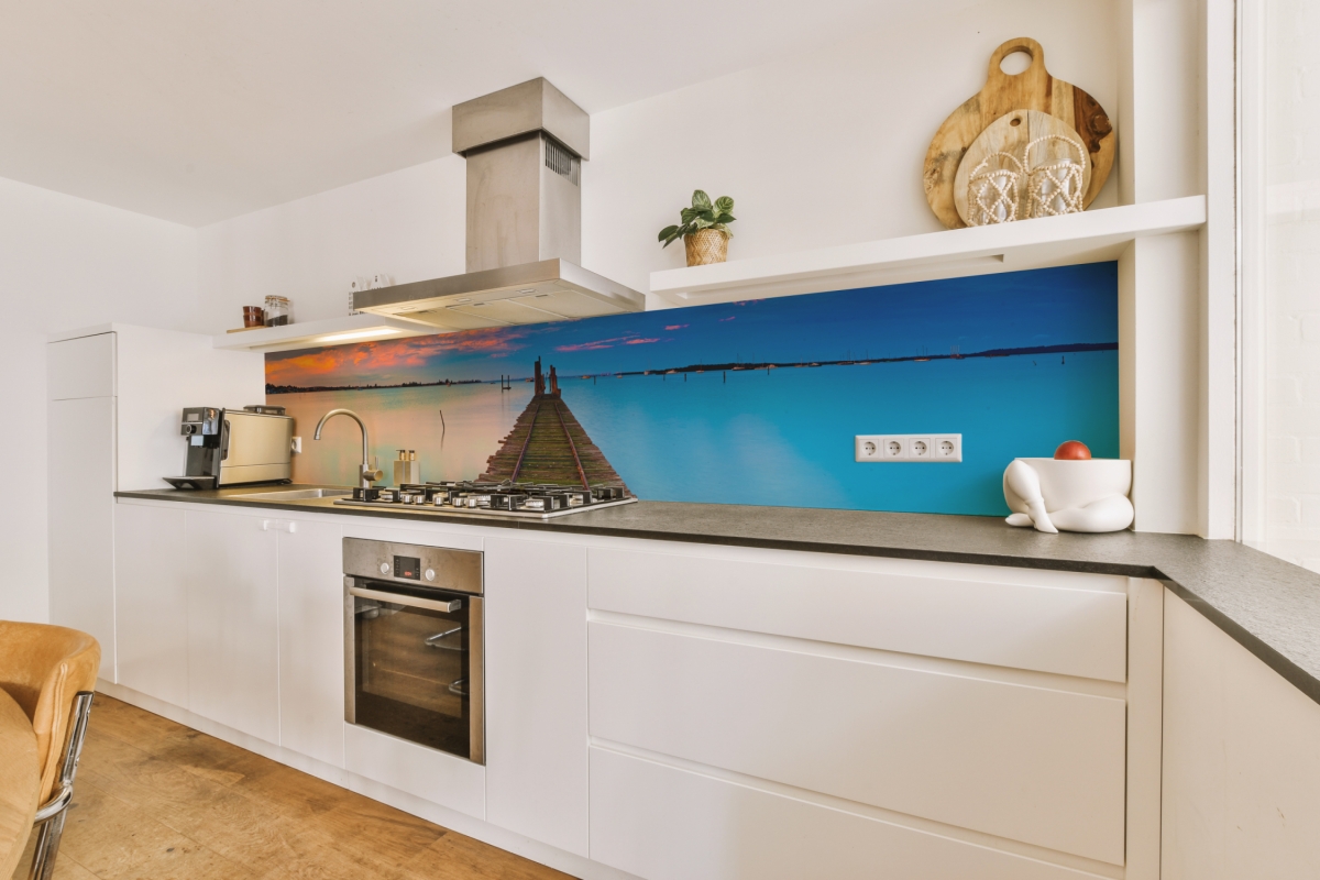 Küchenrückwand Folie Brücke zum Meer