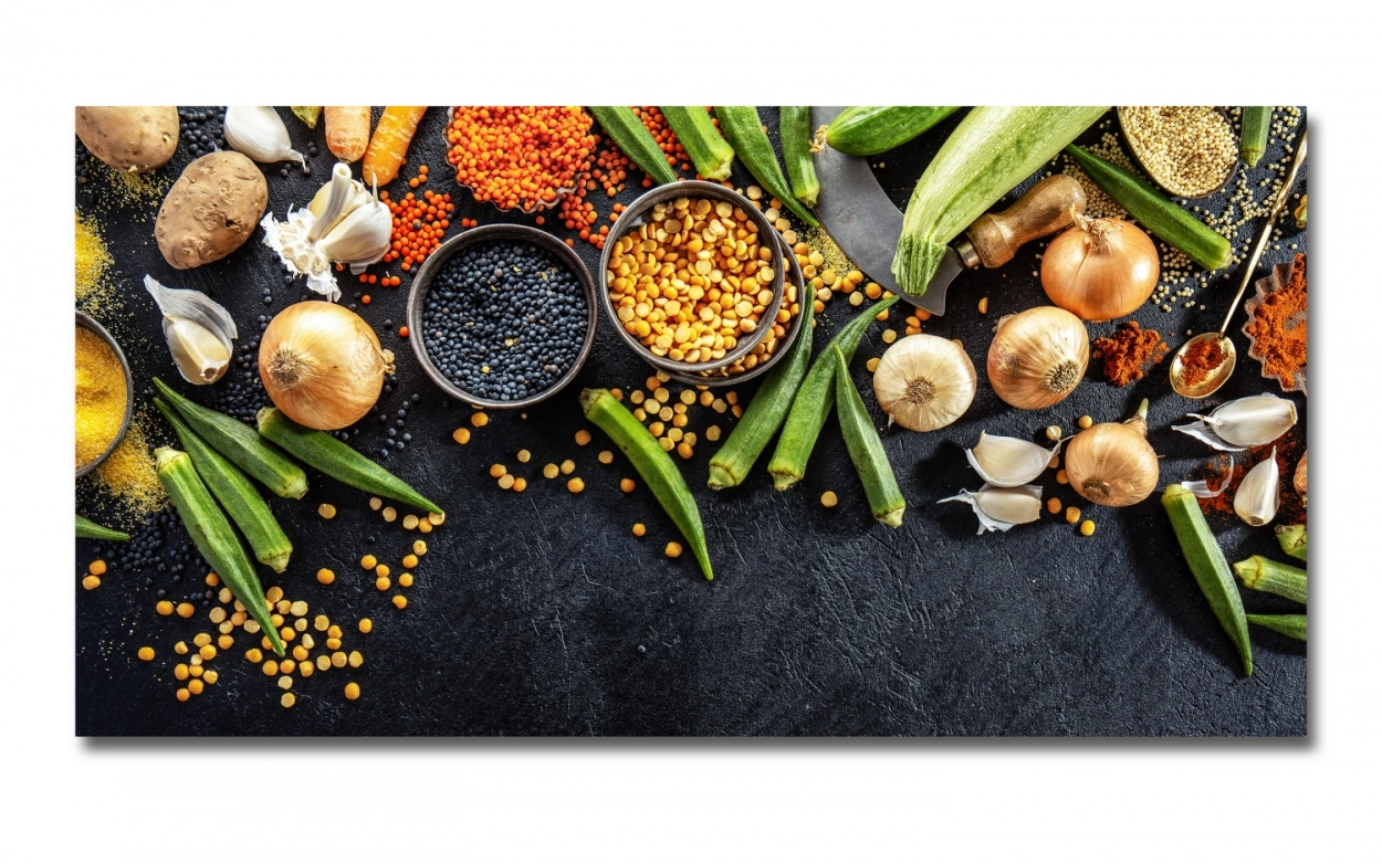 Spritzschutz Küche Hartschaumplatte Okra Zwiebel Linsen