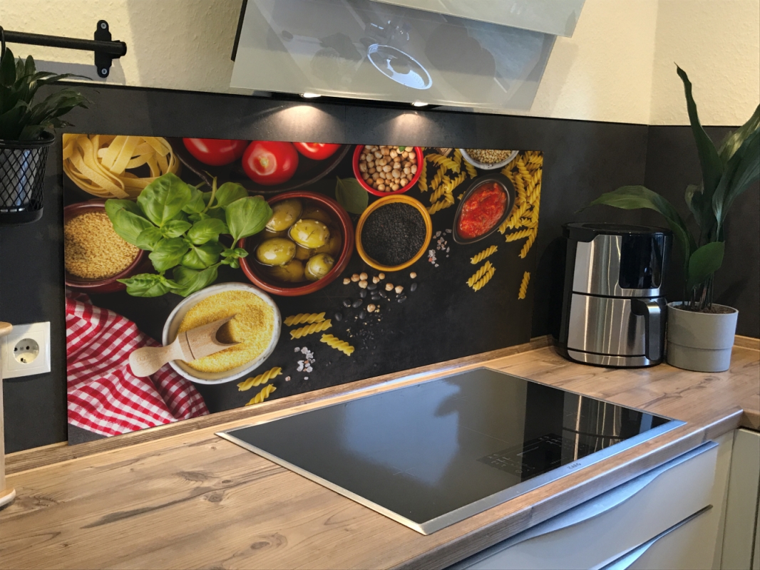 Spritzschutz Küche Acrylglas Nudel Oliven Basilikum