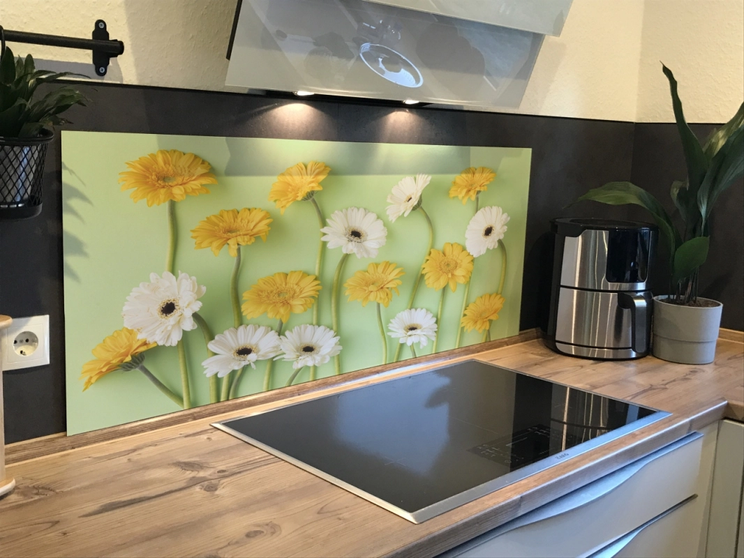 Spritzschutz Küche Hartschaumplatte Gelb Weiße Blumen