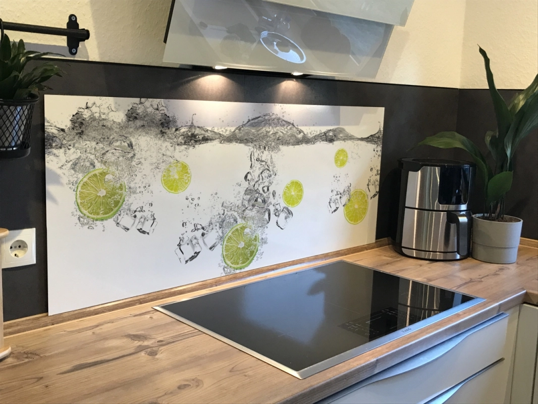 Spritzschutz Küche Hartschaumplatte Limetten Wasser Splash