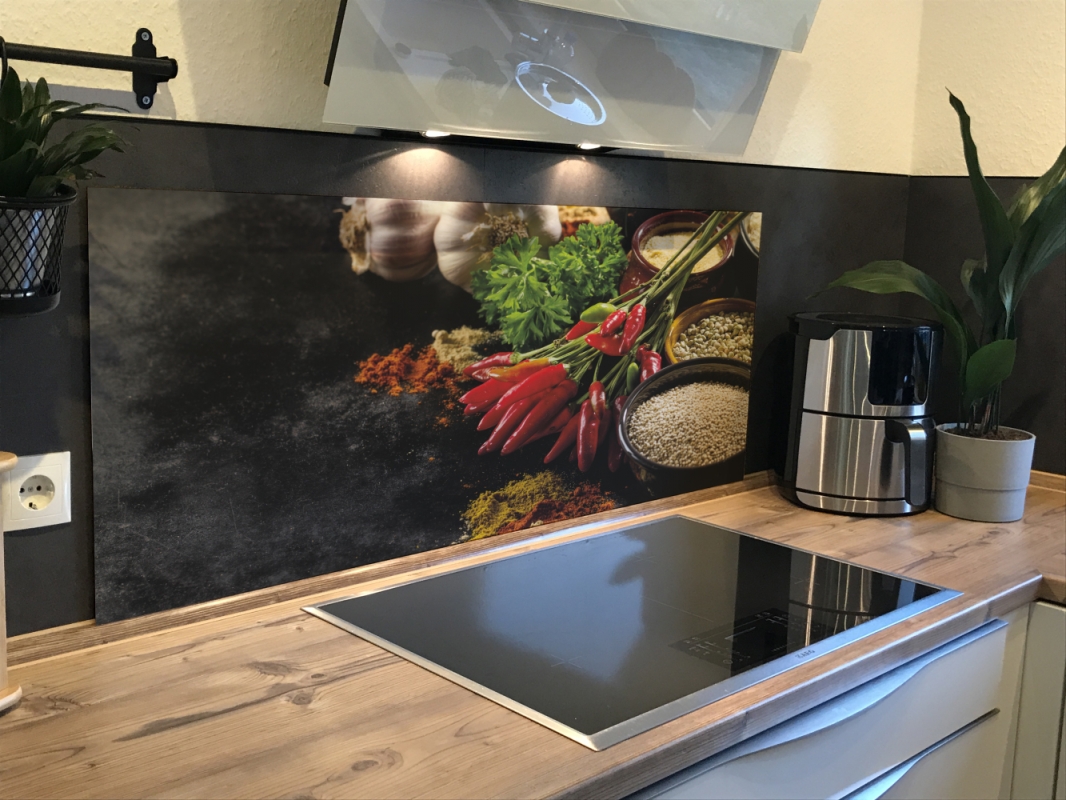 Spritzschutz Küche Acrylglas Peperoni Knoblauch Gewürze