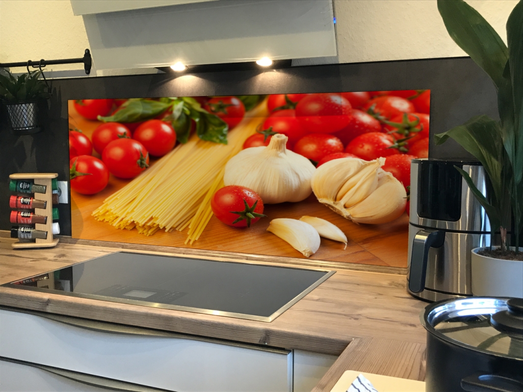 Spritzschutz Küche Acrylglas Nudel Tomaten Knoblauch