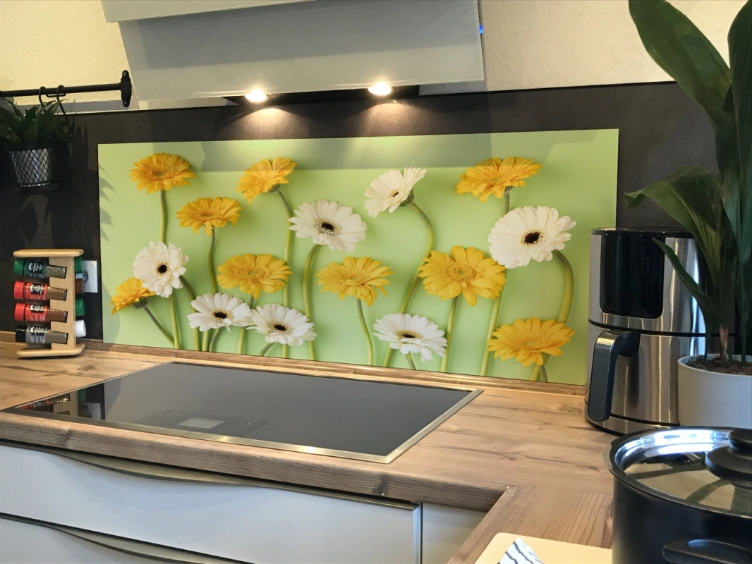 Spritzschutz Küche Hartschaumplatte Gelb Weiße Blumen