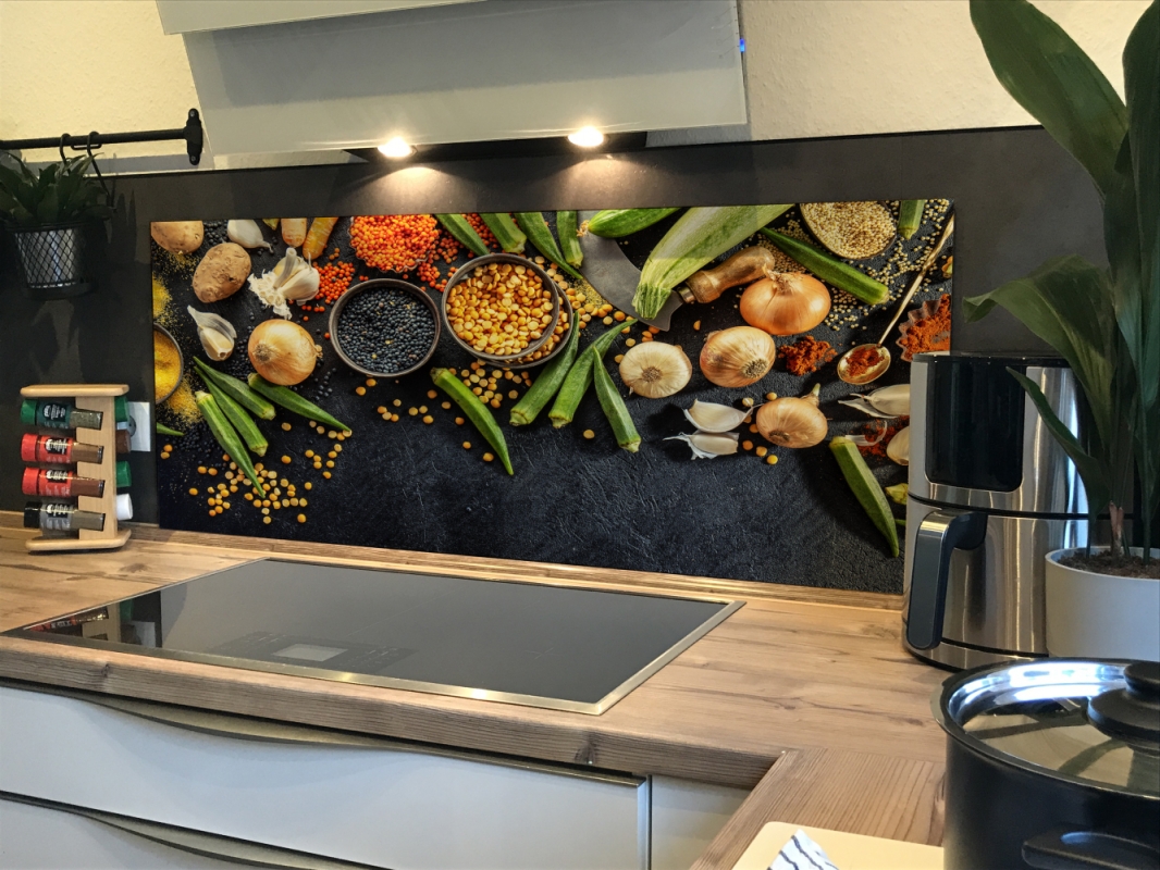 Spritzschutz Küche Acrylglas Okra Zwiebel Linsen
