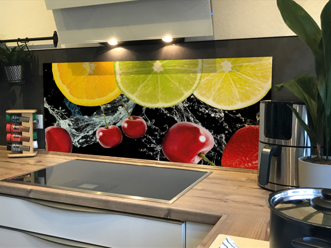 Spritzschutz Küche Acrylglas Limette Kirsch Erdbeere Splash