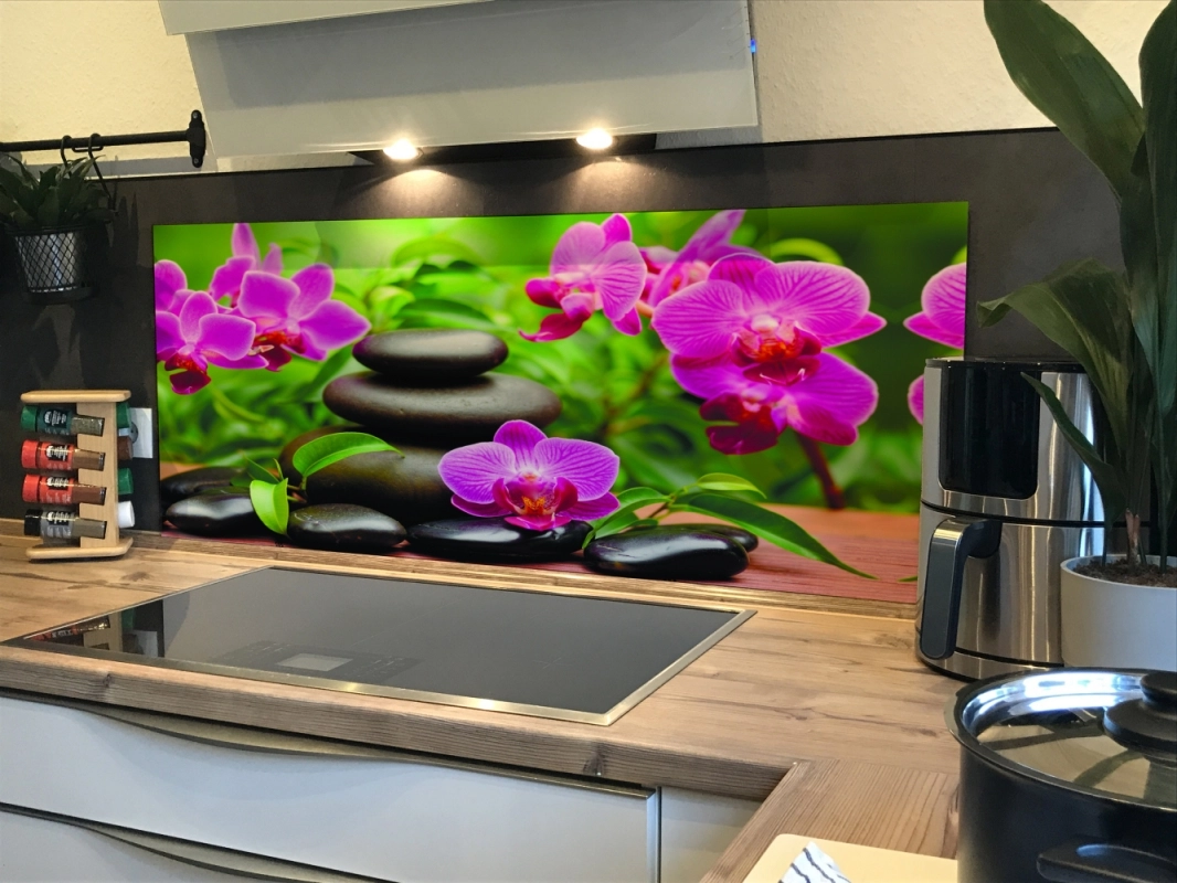 Spritzschutz Küche Hartschaumplatte Wellness Orchidee