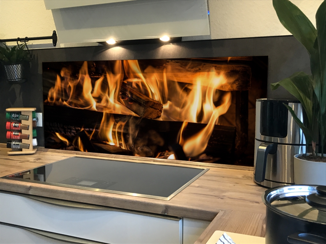 Spritzschutz Küche Acrylglas Feuer Holz