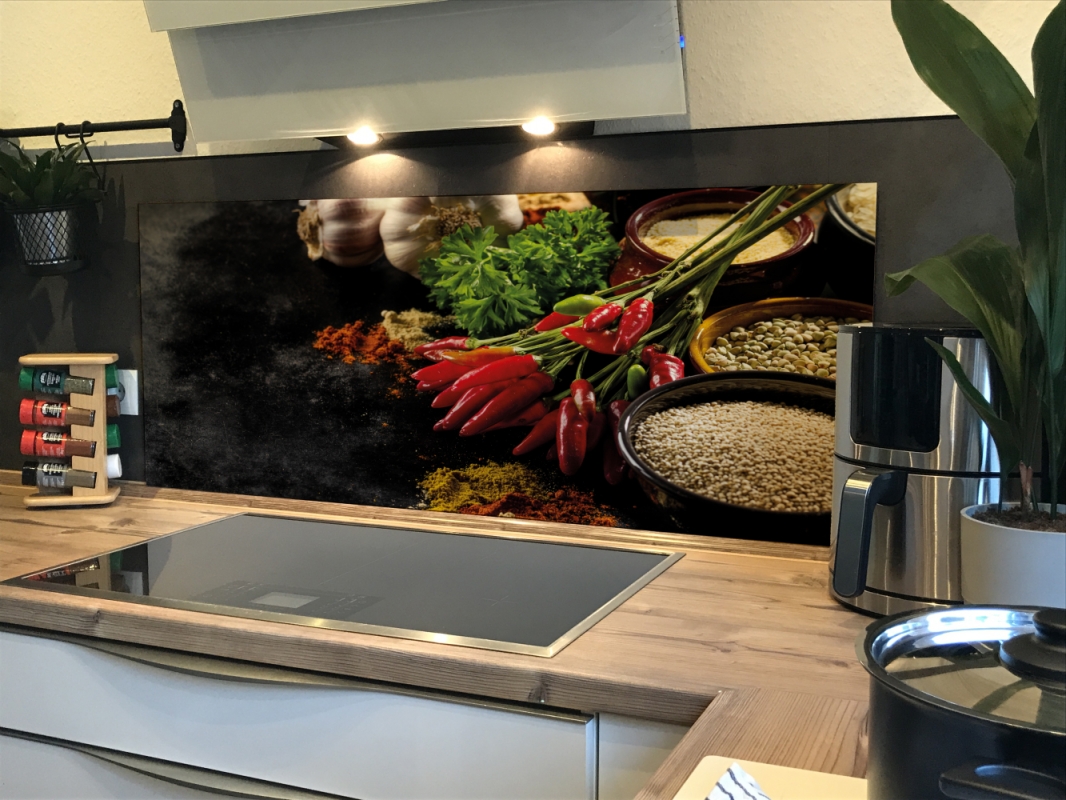 Spritzschutz Küche Acrylglas Peperoni Knoblauch Gewürze