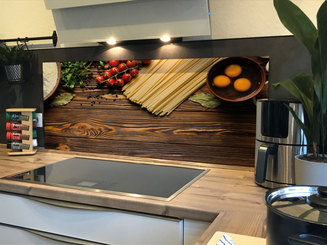 Spritzschutz Küche Acrylglas Spaghetti Cherrytomaten