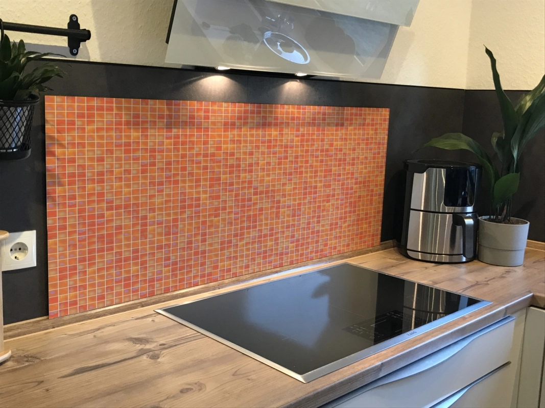 Spritzschutz Küche Hartschaumplatte Modern Mosaik Orange