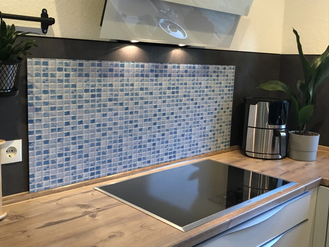 Spritzschutz Küche Hartschaumplatte Mosaik Naturstein Blau