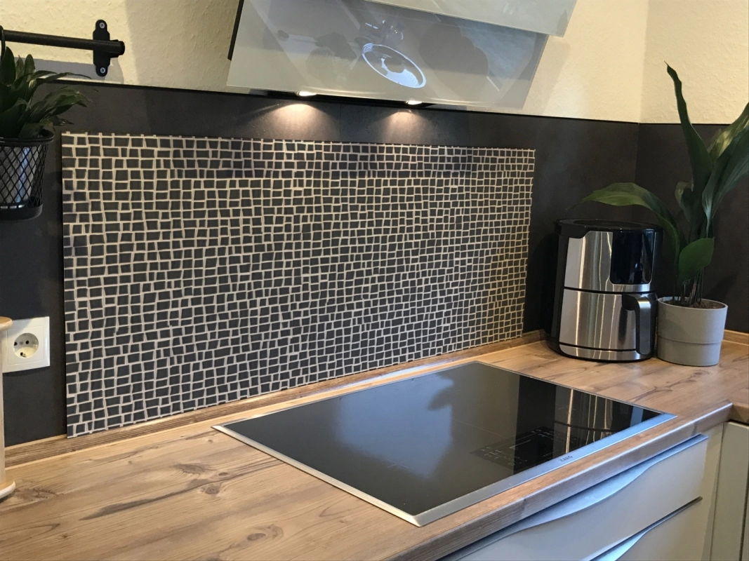 Spritzschutz Küche Hartschaumplatte Schwarz Aborigine Mosaik