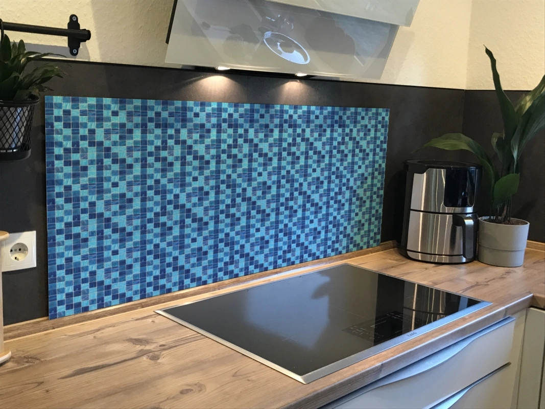 Spritzschutz Küche Acrylglas Blau Mix Mosaik