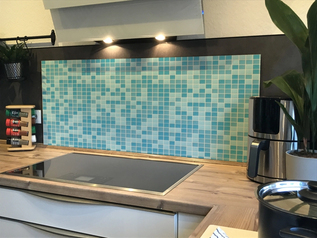 Spritzschutz Küche Hartschaumplatte Blaue Mosaik