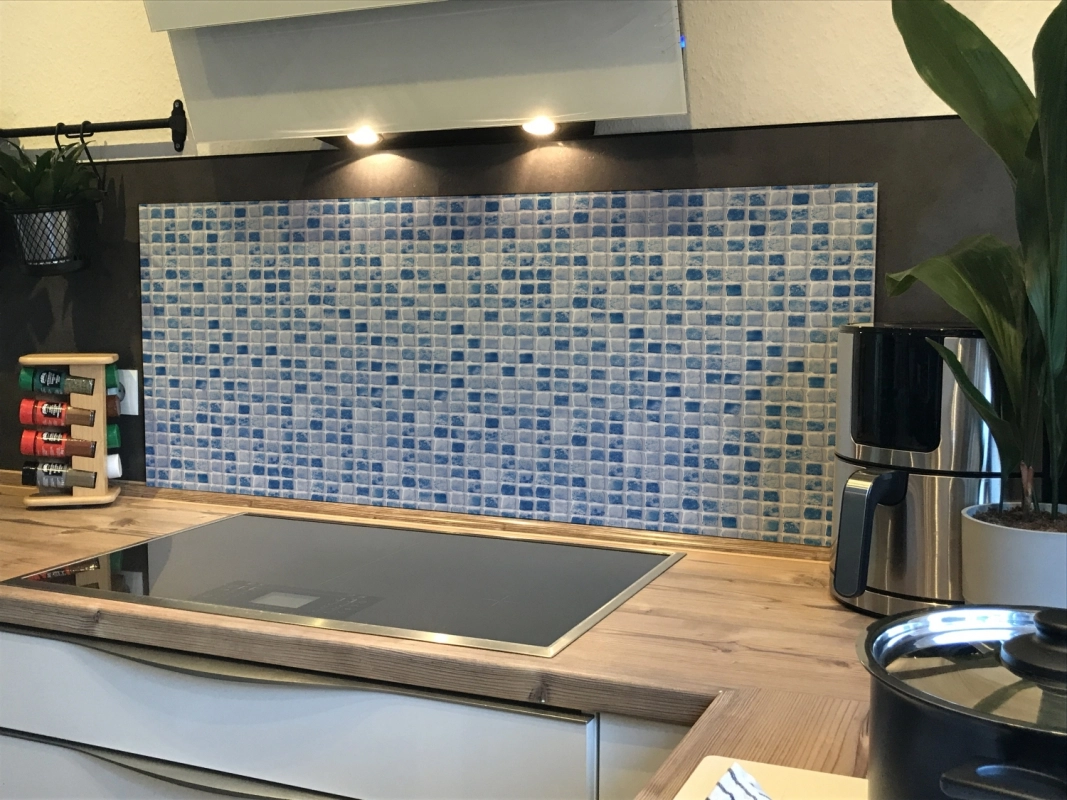 Spritzschutz Küche Hartschaumplatte Mosaik Naturstein Blau