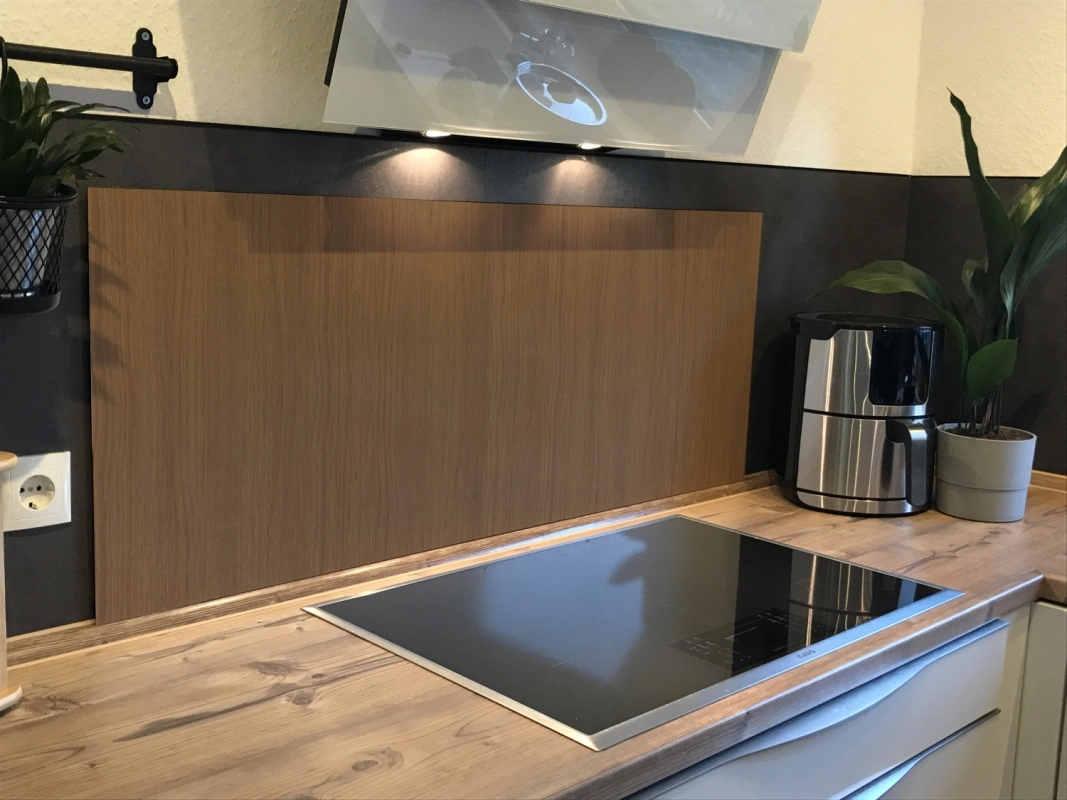 Spritzschutz Küche Hartschaumplatte Nussbaum Holz