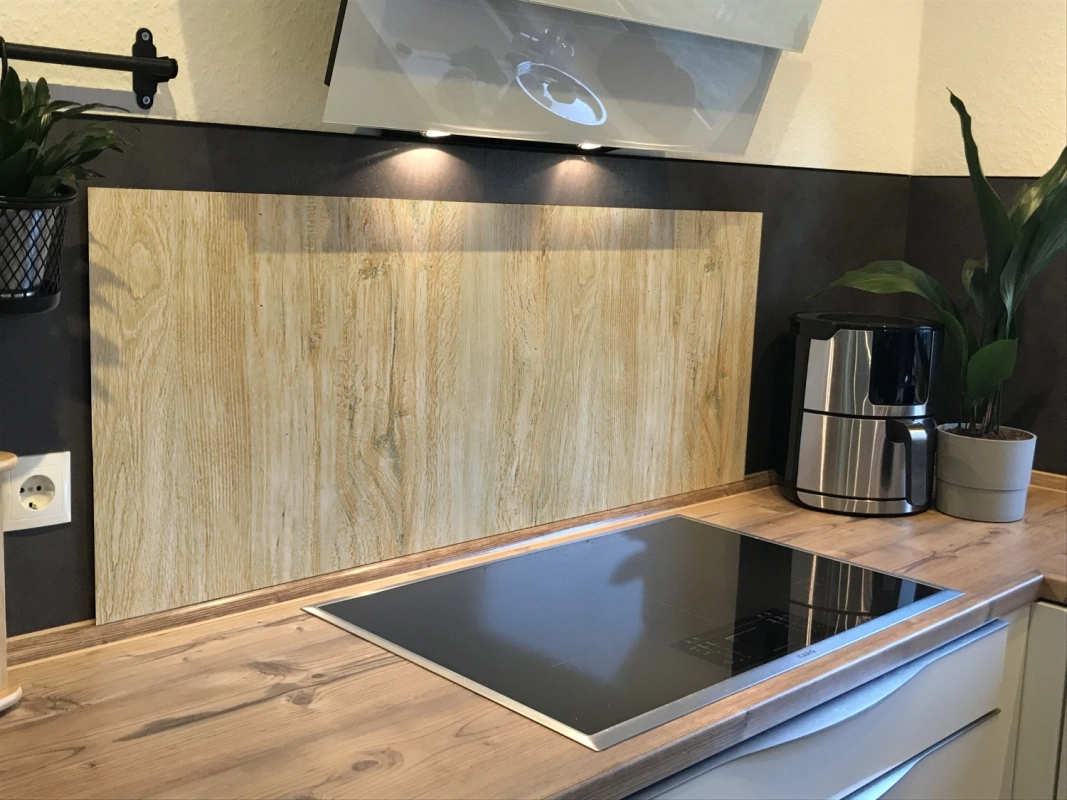 Spritzschutz Küche Hartschaumplatte Massivholz Golbraun