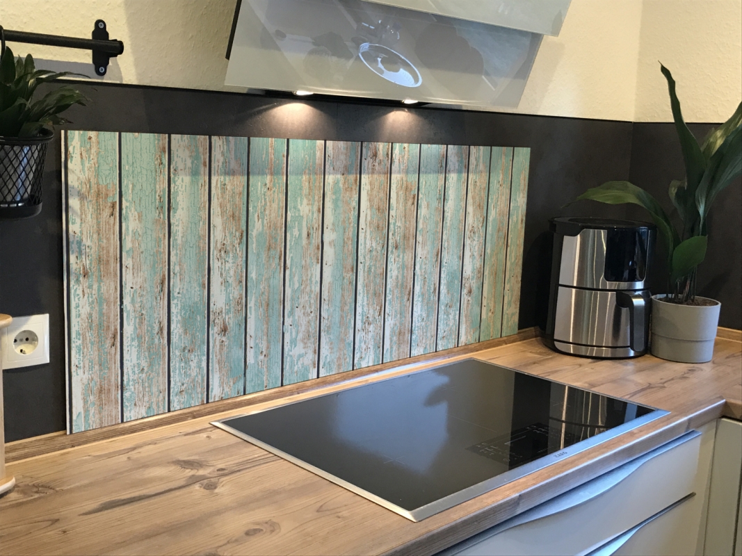 Spritzschutz Küche Acrylglas Vintage Holzbalken Blau