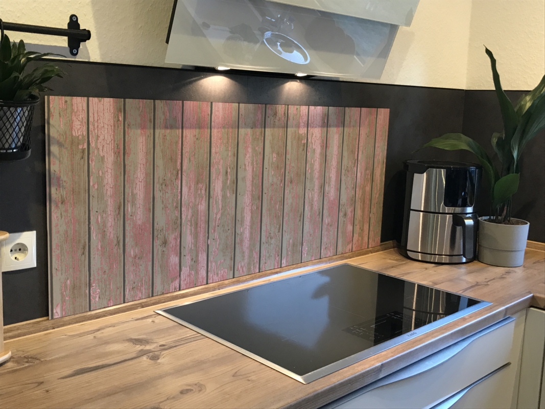 Spritzschutz Küche Acrylglas Vintage Holz Rosarot