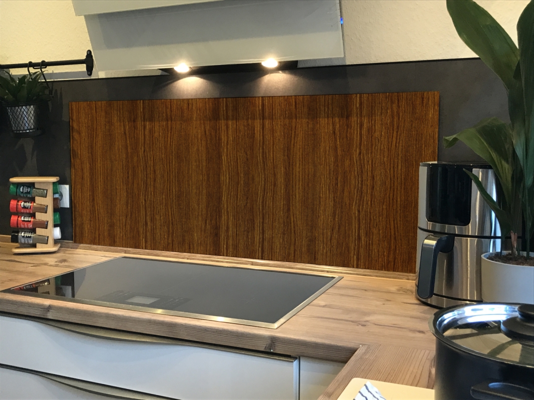 Spritzschutz Küche Aluverbund Teakholz