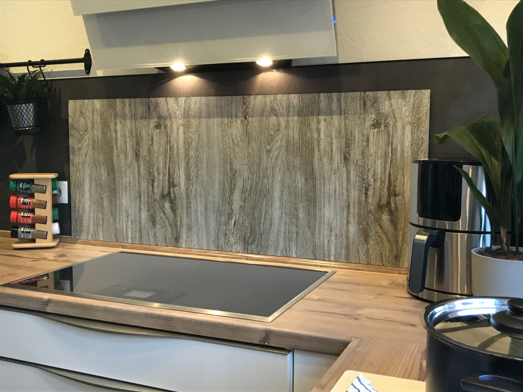 Spritzschutz Küche Acrylglas Holzmaserung Graubraun