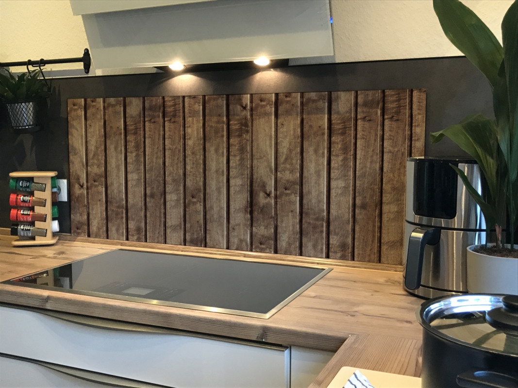 Spritzschutz Küche Aluverbund Echtholzbalken