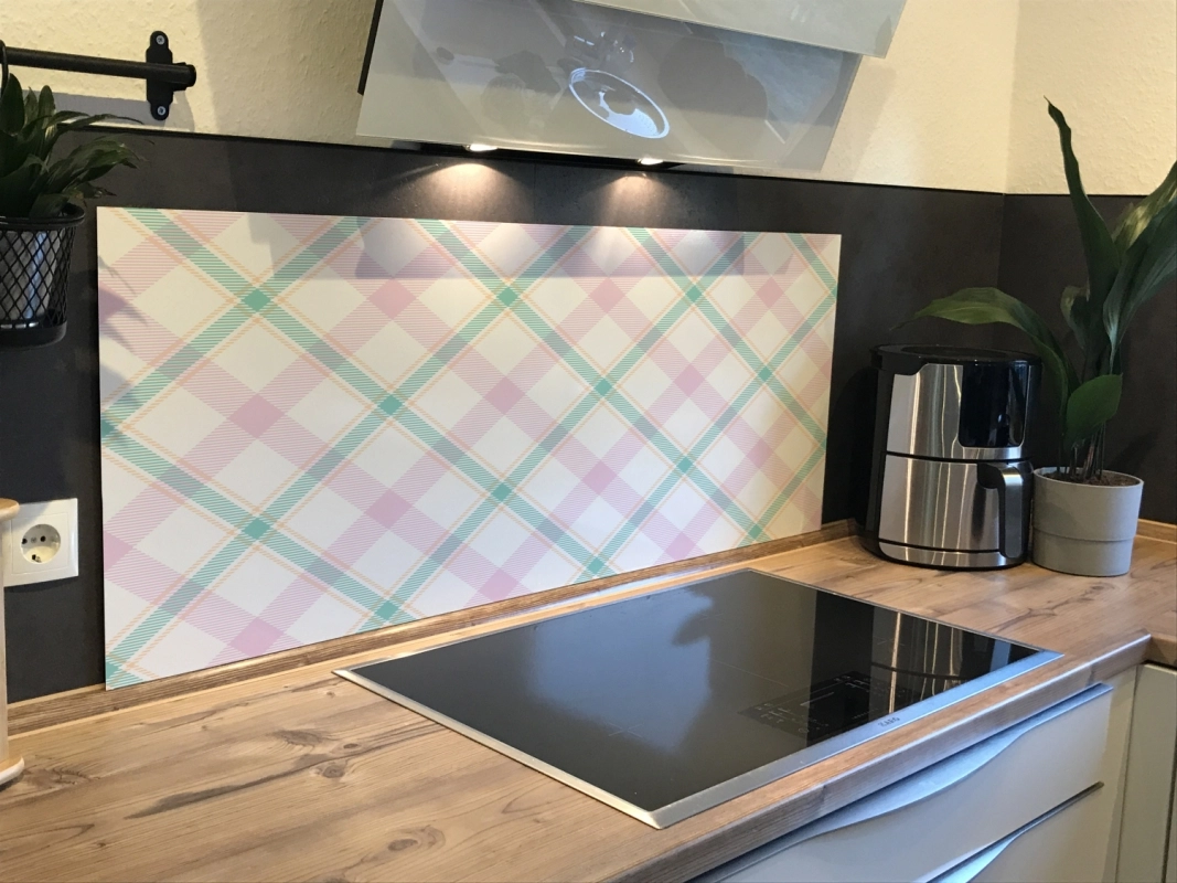 Spritzschutz Küche Shabby Tartan Mint Pink
