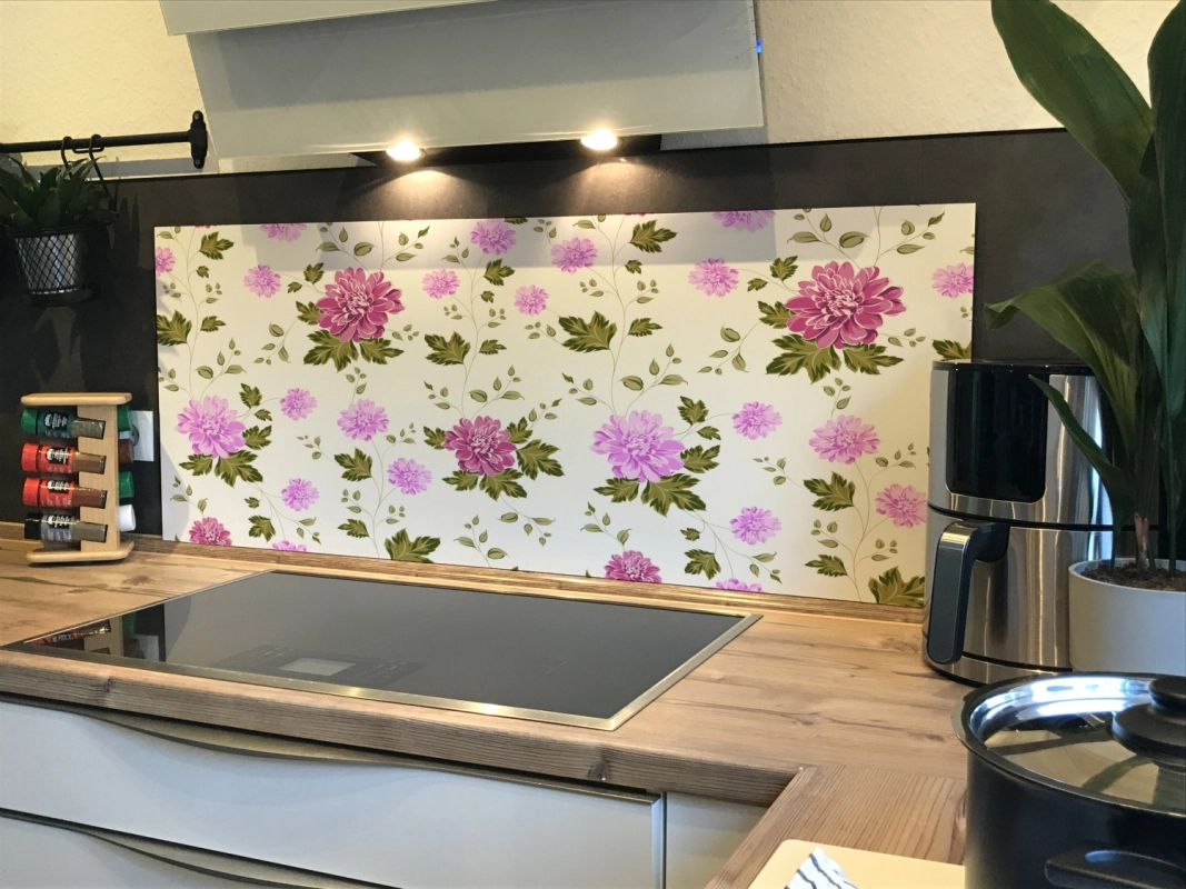 Spritzschutz Küche Hartschaumplatte Lila Nelken Blumen
