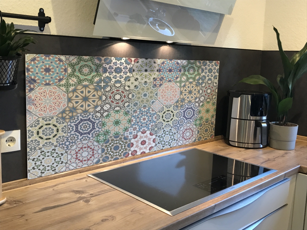Spritzschutz Küche Hartschaumplatte Patchwork Kunst