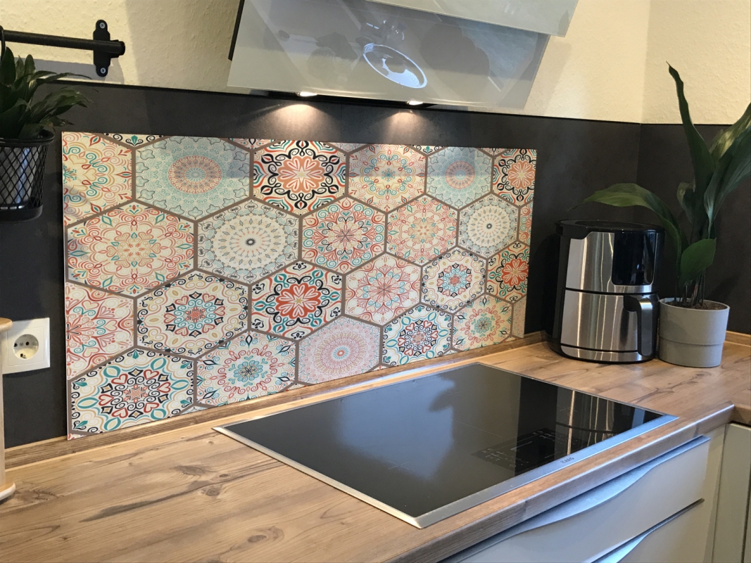 Spritzschutz Küche Hartschaumplatte Boho Patchwork Fliesen