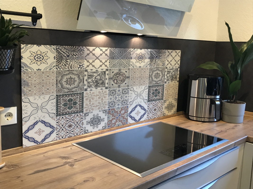 Spritzschutz Küche Hartschaumplatte Vintage Patchwork