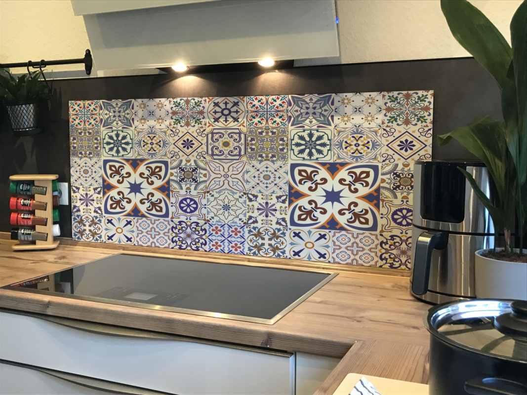 Spritzschutz Küche Hartschaumplatte Patchwork Fliesen