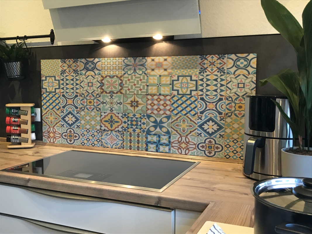 Spritzschutz Küche Hartschaumplatte Retro Fliesen