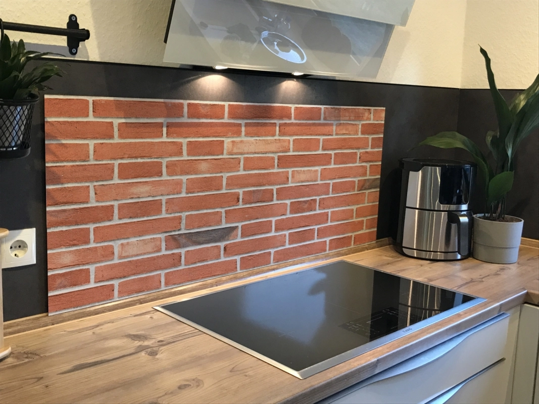 Spritzschutz Küche Acrylglas Backsteinwand Rot