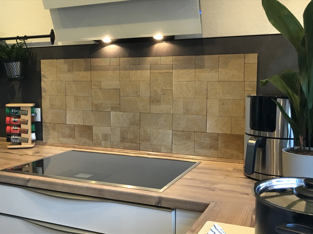 Spritzschutz Küche Hartschaumplatte Travertin Fliesen