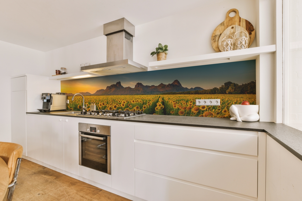 Küchenrückwand Aluverbund Berge Sonnenblumen Küchenrückwand Aluverbund Berge Sonnenblumen