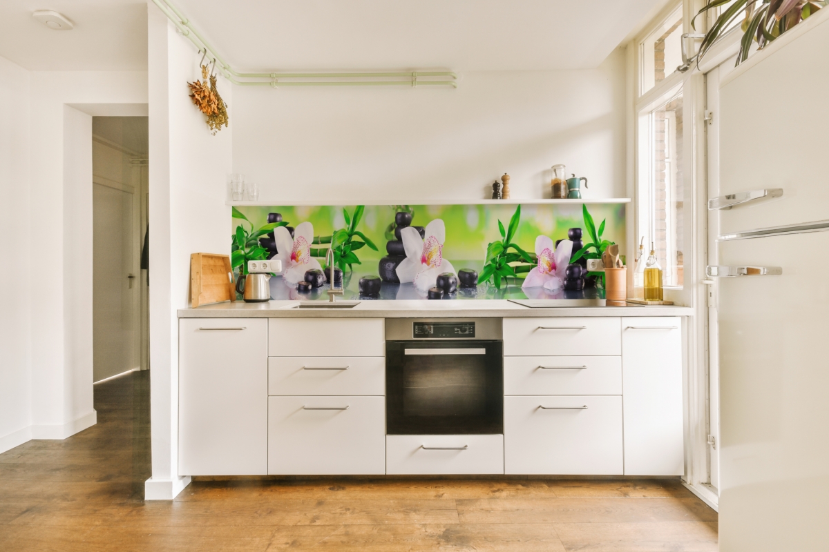 Küchenrückwand Acrylglas Bambus Orchideen