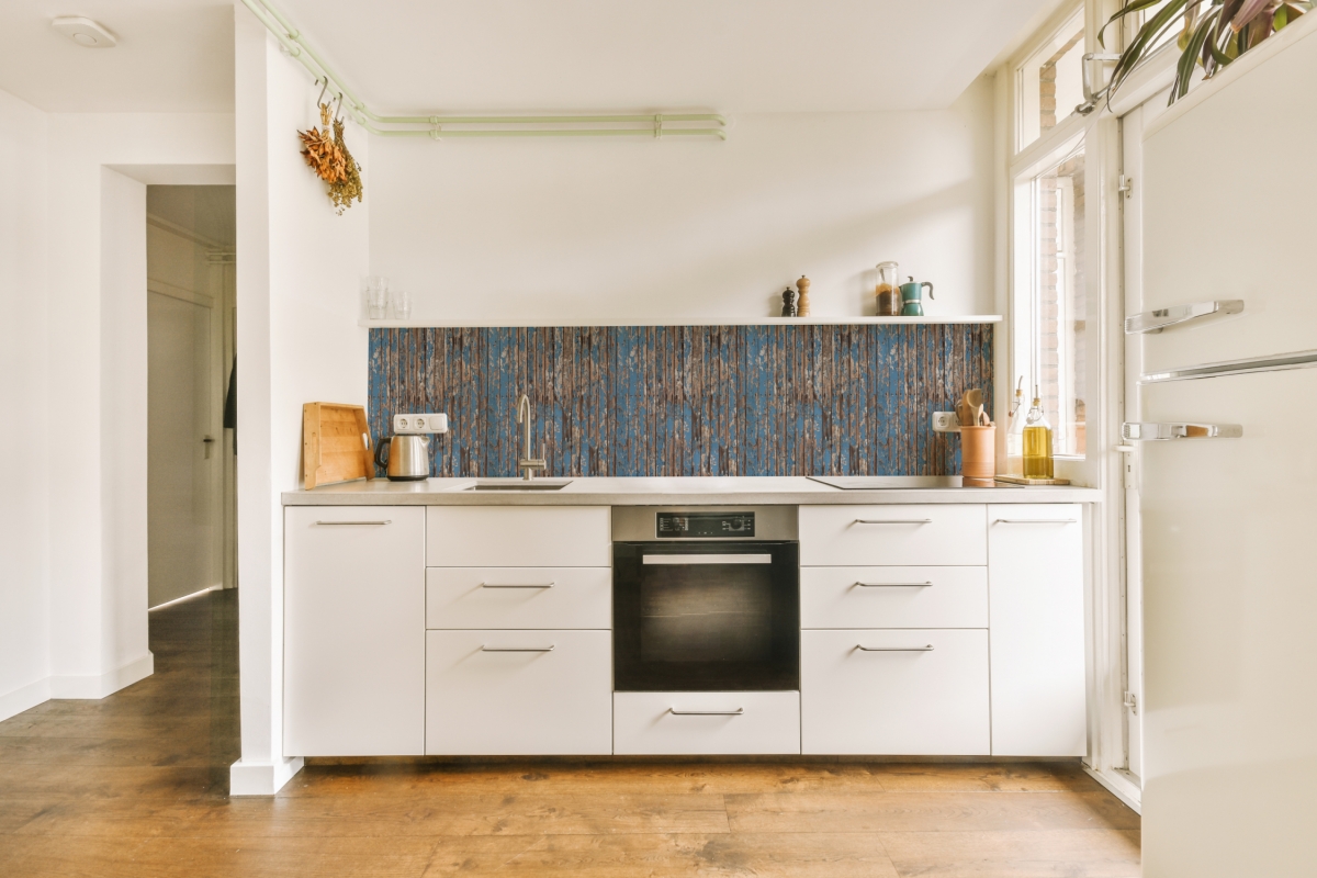 Küchenrückwand Abgenutzte Holzbalken Blau Küchenrückwand Abgenutzte Holzbalken Blau