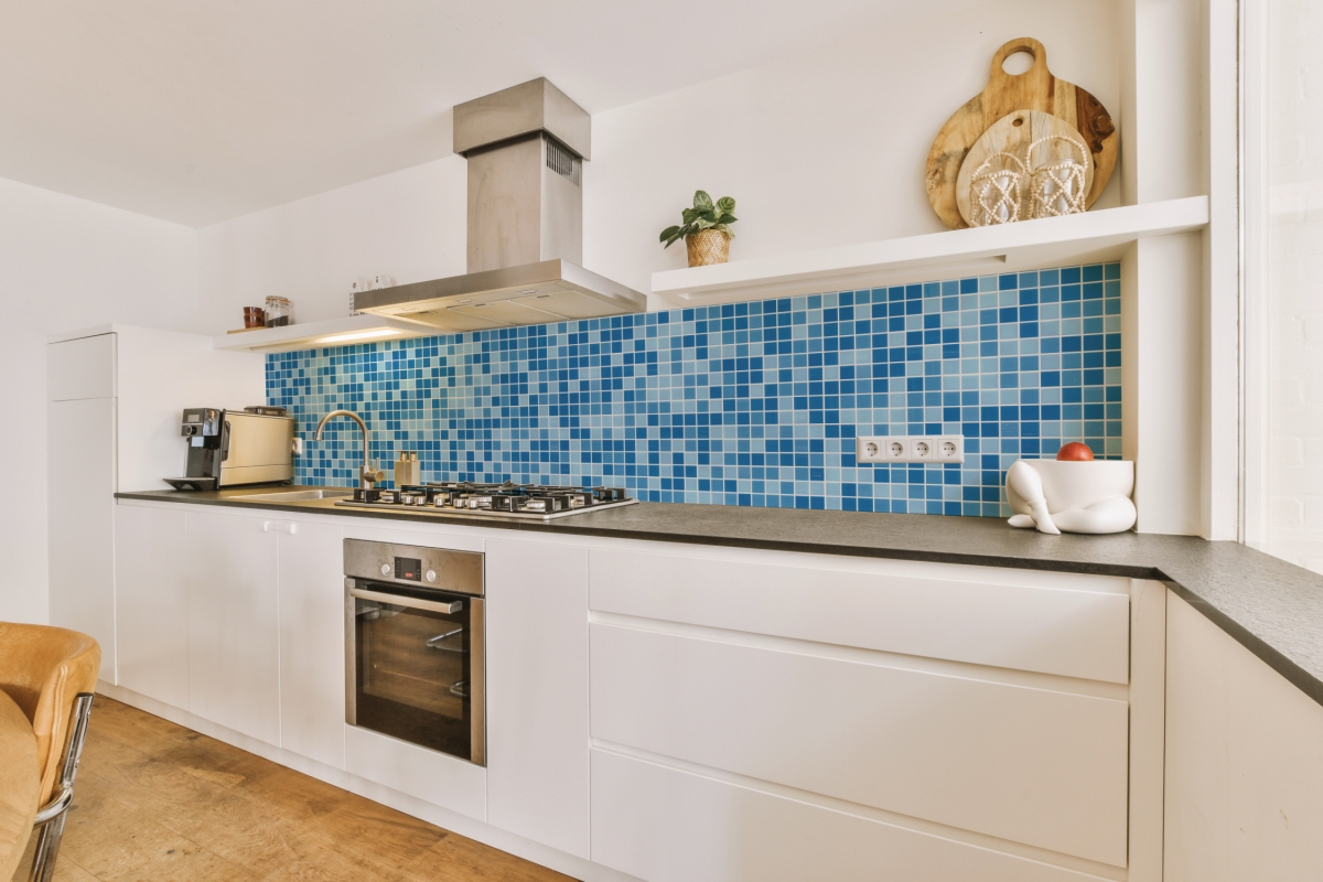 Küchenrückwand Acrylglas Blaue Mosaiksteine