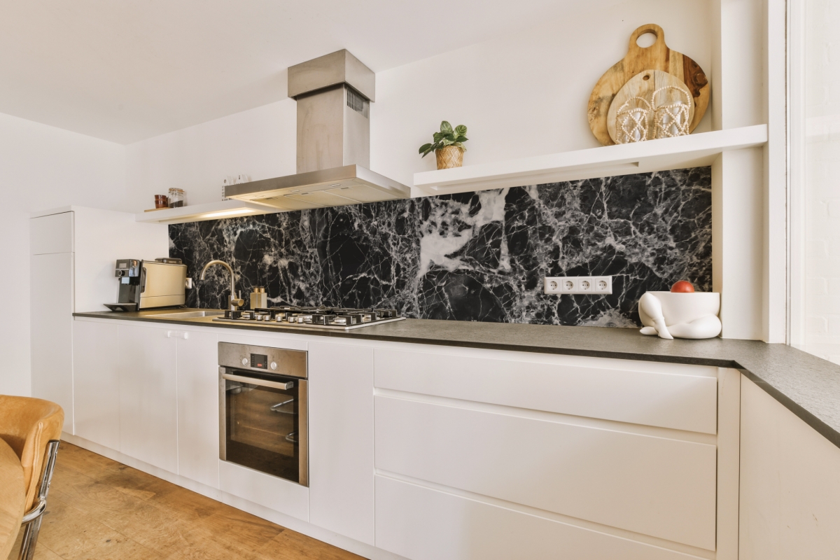 Küchenrückwand Aluverbund Marmor Schwarz Weiß