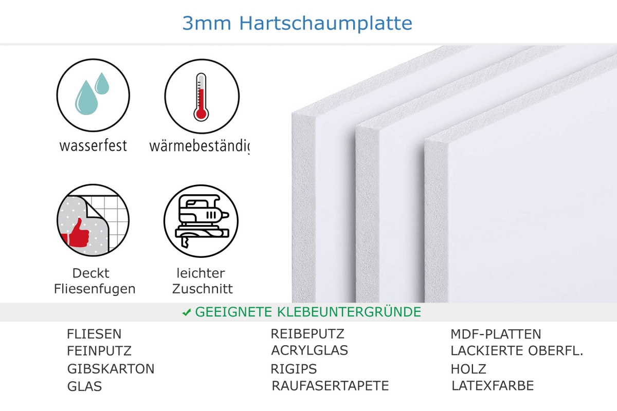 Küchenrückwand Hartschaumplatte Einfarbig Schneeweiß