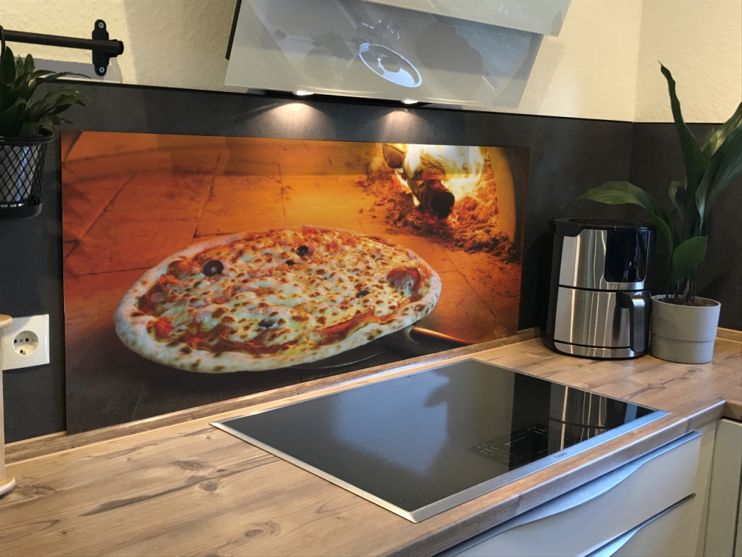 Spritzschutz Küche Hartschaumplatte Pizza im Steinofen Spritzschutz Küche Hartschaumplatte Pizza im Steinofen