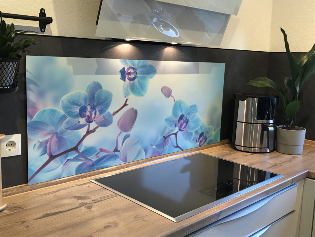 Spritzschutz Küche Hartschaumplatte Blaue Orchideen Spritzschutz Küche Hartschaumplatte Blaue Orchideen
