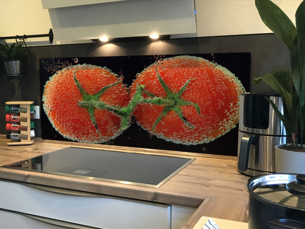 Spritzschutz Küche Hartschaumplatte Tomaten unter Wasser Spritzschutz Küche Hartschaumplatte Tomaten unter Wasser