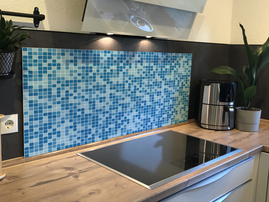 Spritzschutz Küche Hartschaumplatte Blaue Mosaiksteine Spritzschutz Küche Hartschaumplatte Blaue Mosaiksteine