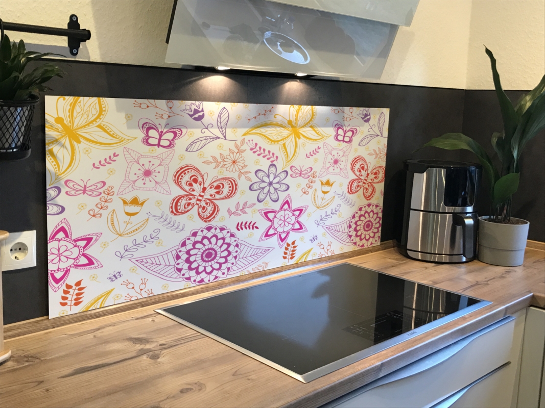 Spritzschutz Küche Hartschaumplatte Pop Art Blumen Zeichnung Spritzschutz Küche Hartschaumplatte Pop Art Blumen Zeichnung
